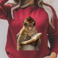 Monkey Reading Book Writing Journal Book Lover Writer Raglan Sleeve Sweatshirt Heather Dust