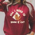 All I Need Is Book & Cat Book Lovers Cat Owners Humour Raglan Sleeve Sweatshirt Heather Dust