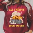 All I Need Is Books And Cats Raglan Sleeve Sweatshirt Heather Dust