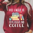 All I Need Is Cats Books And Coffee Raglan Sleeve Sweatshirt Heather Dust