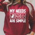 My Needs Are Simple Cat Reading Books Tea Raglan Sleeve Sweatshirt Heather Dust