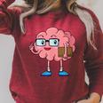 Nerd Brain With Book And Glasses Raglan Sleeve Sweatshirt Heather Dust