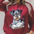 Nerdy Schnauzer Dog Book Lover Glasses Cute Pet For Men Women Kids Raglan Sleeve Sweatshirt Heather Dust
