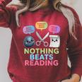 Nothing Beats Reading Rock Paper Scissors Game Book Lover Raglan Sleeve Sweatshirt Heather Dust