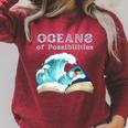 Oceans Of Possibilities Book Waves Summer Reading 2022 For Men Women Kids Raglan Sleeve Sweatshirt Heather Dust