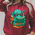 Octopus Reading Book Reading Bookworm Reader Raglan Sleeve Sweatshirt Heather Dust