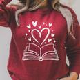 Open Book Hearts Reading Lover Bibliophile Raglan Sleeve Sweatshirt Heather Dust