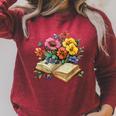 Open Book With Wildflowers Vintage Botanical Reading Raglan Sleeve Sweatshirt Heather Dust