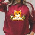 Orange Cat Reading Book Flowers Raglan Sleeve Sweatshirt Heather Dust Orange Cat Reading Book Flowers Raglan Sleeve Sweatshirt Heather Dust