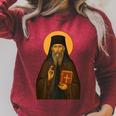 Orthodox Icon Of Seraphim Rose Holding The Holy Book Raglan Sleeve Sweatshirt Heather Dust