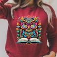 Owl With Glasses Book Lover Reading Raglan Sleeve Sweatshirt Heather Dust