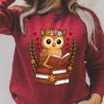 Owl Reading Book Graphic Owl With Book Floral Raglan Sleeve Sweatshirt Heather Dust