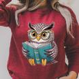 Owl Reading A Book Owls Wearing Glasses Librarian Raglan Sleeve Sweatshirt Heather Dust