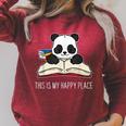 Panda Bear Books Reading Library Saying Raglan Sleeve Sweatshirt Heather Dust