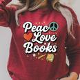 Peace Love Books Cute Retro Reading Graphic Raglan Sleeve Sweatshirt Heather Dust