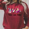 Peace Love Books Librarian Teacher Life Book Library Tie Dye Raglan Sleeve Sweatshirt Heather Dust Peace Love Books Librarian Teacher Life Book Library Tie Dye Raglan Sleeve Sweatshirt Heather Dust