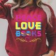 Peace Love Books Library Book Lover Raglan Sleeve Sweatshirt Heather Dust