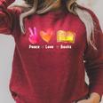 Peace Love Books Reader Librarian Library Book Raglan Sleeve Sweatshirt Heather Dust