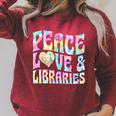 Peace Love And Libraries Heart And Books Graphic Premium Tri-Blend Raglan Sleeve Sweatshirt Heather Dust