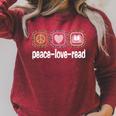 Peace Love Read Leopard Print Women Girls Kids Book Reading Raglan Sleeve Sweatshirt Heather Dust Peace Love Read Leopard Print Women Girls Kids Book Reading Raglan Sleeve Sweatshirt Heather Dust