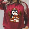 Penguin Reading Book Graphic Penguin With Book Floral Raglan Sleeve Sweatshirt Heather Dust