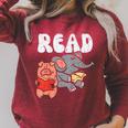 Pig Elephant Reading Cute Book Lover Bookworm Boys Girls Kid Raglan Sleeve Sweatshirt Heather Dust