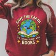 Planet With Books Reader Reading Environmentalist Earth Day Raglan Sleeve Sweatshirt Heather Dust