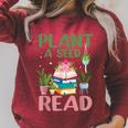 Plant A Seed Read Reading Summer 2026 Teacher Librarian Book Raglan Sleeve Sweatshirt Heather Dust