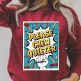 Please CHEW Quieter Comic Book Pop Art Misophonia Raglan Sleeve Sweatshirt Heather Dust Please CHEW Quieter Comic Book Pop Art Misophonia Raglan Sleeve Sweatshirt Heather Dust