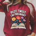 Plot Twist I’m Pregnant Book Lover Announcement Raglan Sleeve Sweatshirt Heather Dust