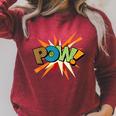 POW Colorful Comic Book Pop Art Fun Superhero Raglan Sleeve Sweatshirt Heather Dust