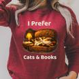 I Prefer Cats & Books – Calico Cat And Book Raglan Sleeve Sweatshirt Heather Dust