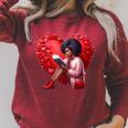 Pretty Girl With Book And Hearts For Valentine's Day Raglan Sleeve Sweatshirt Heather Dust