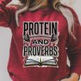 Protein And Proverbs Protein Workout Wisdom Book Lover Gym Raglan Sleeve Sweatshirt Heather Dust