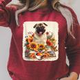 Pug Reading Books Sunflowers With Coffee Lover Owner Raglan Sleeve Sweatshirt Heather Dust