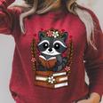 Racoon Reading Book Graphic Racoon With Book Floral Raglan Sleeve Sweatshirt Heather Dust