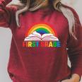 Rainbow Colors First Grade Squad Reading Book Graphic Raglan Sleeve Sweatshirt Heather Dust Rainbow Colors First Grade Squad Reading Book Graphic Raglan Sleeve Sweatshirt Heather Dust