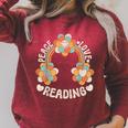 Rainbow Groovy Book Lover Outfit Hippie Peace Love Reading Raglan Sleeve Sweatshirt Heather Dust Rainbow Groovy Book Lover Outfit Hippie Peace Love Reading Raglan Sleeve Sweatshirt Heather Dust