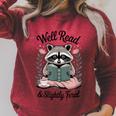 Well Read & Slightly Feral Raccoon Book Women Raglan Sleeve Sweatshirt Heather Dust