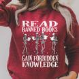 Read Banned Book Lover Skeleton Reading Librarian Halloween Raglan Sleeve Sweatshirt Heather Dust
