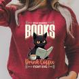 Read Banned Books Drink Coffee Fight Evil Cat Free Speech Raglan Sleeve Sweatshirt Heather Dust