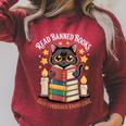 Read Banned Books Gain Forbidden Knowledge Cute Cat Reader Raglan Sleeve Sweatshirt Heather Dust