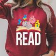 Read Book Cute School Teacher Librarian Elephant Pigeon Raglan Sleeve Sweatshirt Heather Dust