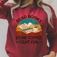 Read Book Drink Coffee Fight Evil Reading Teacher Raglan Sleeve Sweatshirt Heather Dust