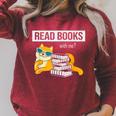 Read Books With Me Cat Lover Book Lover Librarian Reading Raglan Sleeve Sweatshirt Heather Dust