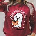 Read More Books Cute Ghost Halloween Teacher Raglan Sleeve Sweatshirt Heather Dust