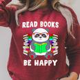 Read Books Be Happy Panda Literacy Reading Teacher Raglan Sleeve Sweatshirt Heather Dust