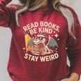 Read Books Be Kind Stay Weird Book Dragon Skeleton Reading Raglan Sleeve Sweatshirt Heather Dust Read Books Be Kind Stay Weird Book Dragon Skeleton Reading Raglan Sleeve Sweatshirt Heather Dust