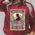 Read Books Be Kind Stay Weird Cat Tarot Card Coffee Reading Raglan Sleeve Sweatshirt Heather Dust