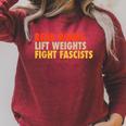 Read Books Lift Weights Fight Fascists Reading Humor Raglan Sleeve Sweatshirt Heather Dust
